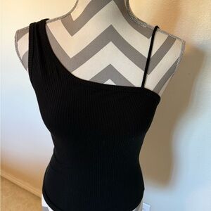 Reformation Black Ribbed Asymmetrical Camisole
